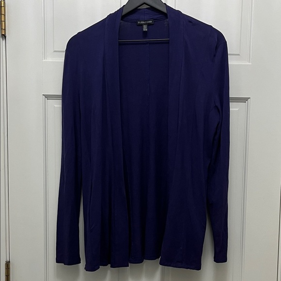Eileen Fisher Deep Purple Viscose Blend Open Front Cardigan - Size XS - Picture 1 of 16
